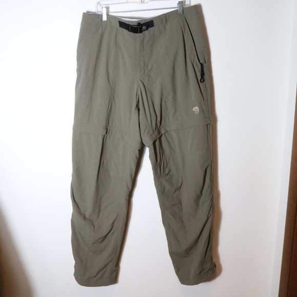 Mountain Hardwear Mens Convertible Hiking Nylon Pants Large 36 32 Green Zip Off